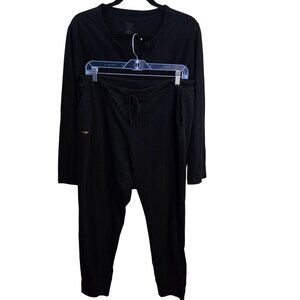 Copper Fit Black Jogger Set V Neck Drawstring Waist Size L